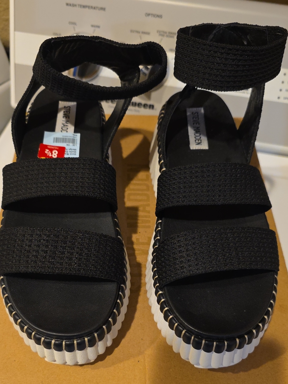 Steve Madden Black Elastic Strap Platform Sandals
